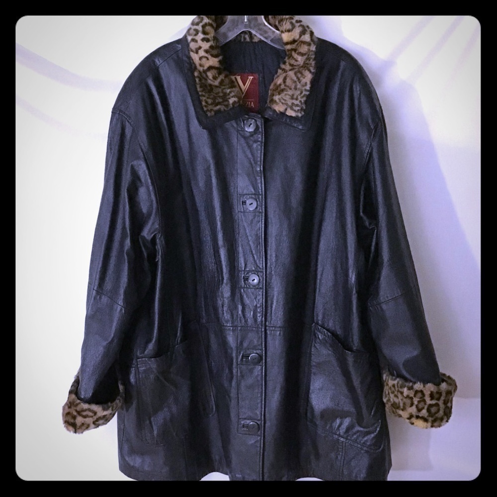 💖vintage Leather and faux fur Venezia car coat💖